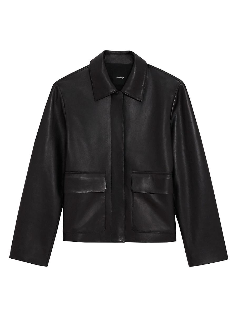 Womens Leather Boxy Patch Jacket Product Image
