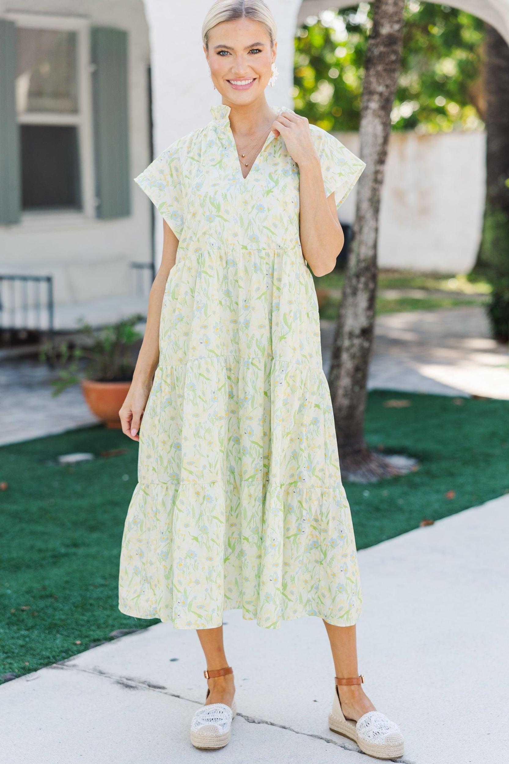 In Your Dreams Yellow Floral Midi Dress Female Product Image