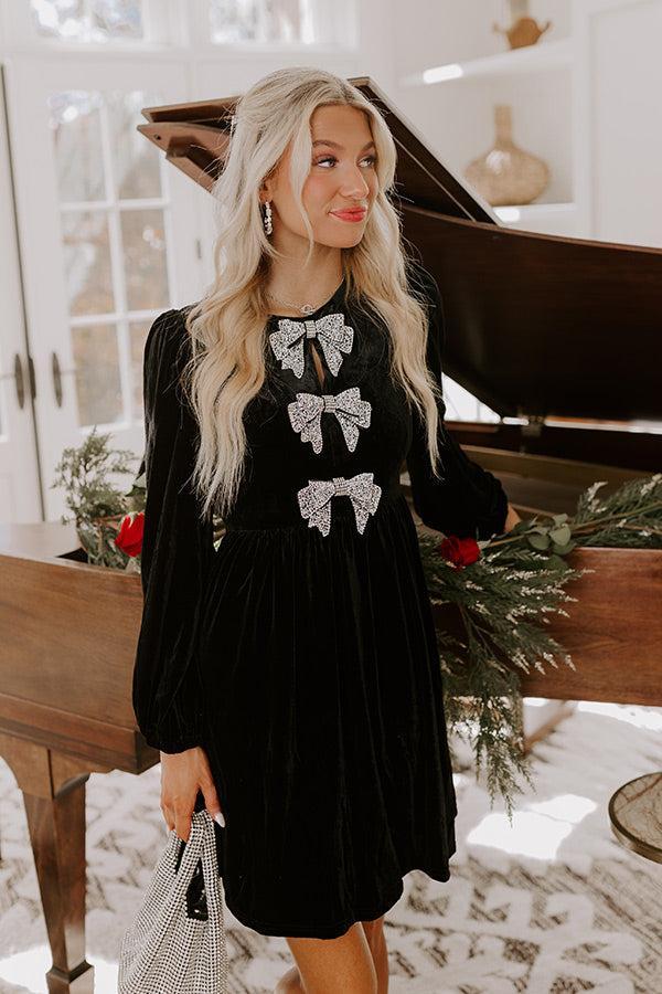 Bows And Kisses Velvet Mini Dress in Black Product Image