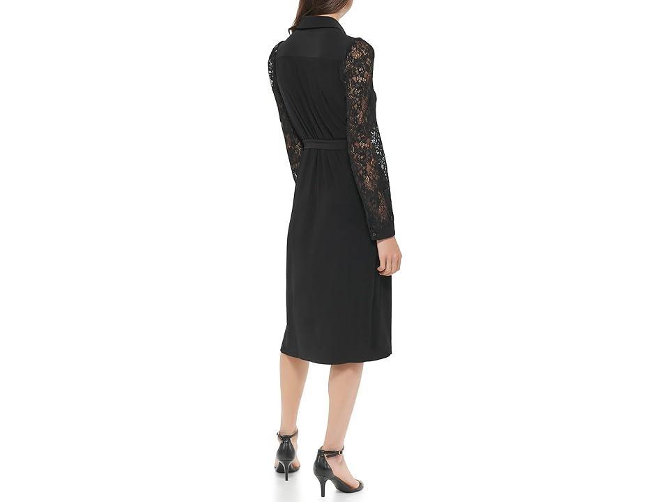 Tommy Hilfiger Long Sleeve Jersey Shirtdress with Lace Sleeve Women's Dress Product Image