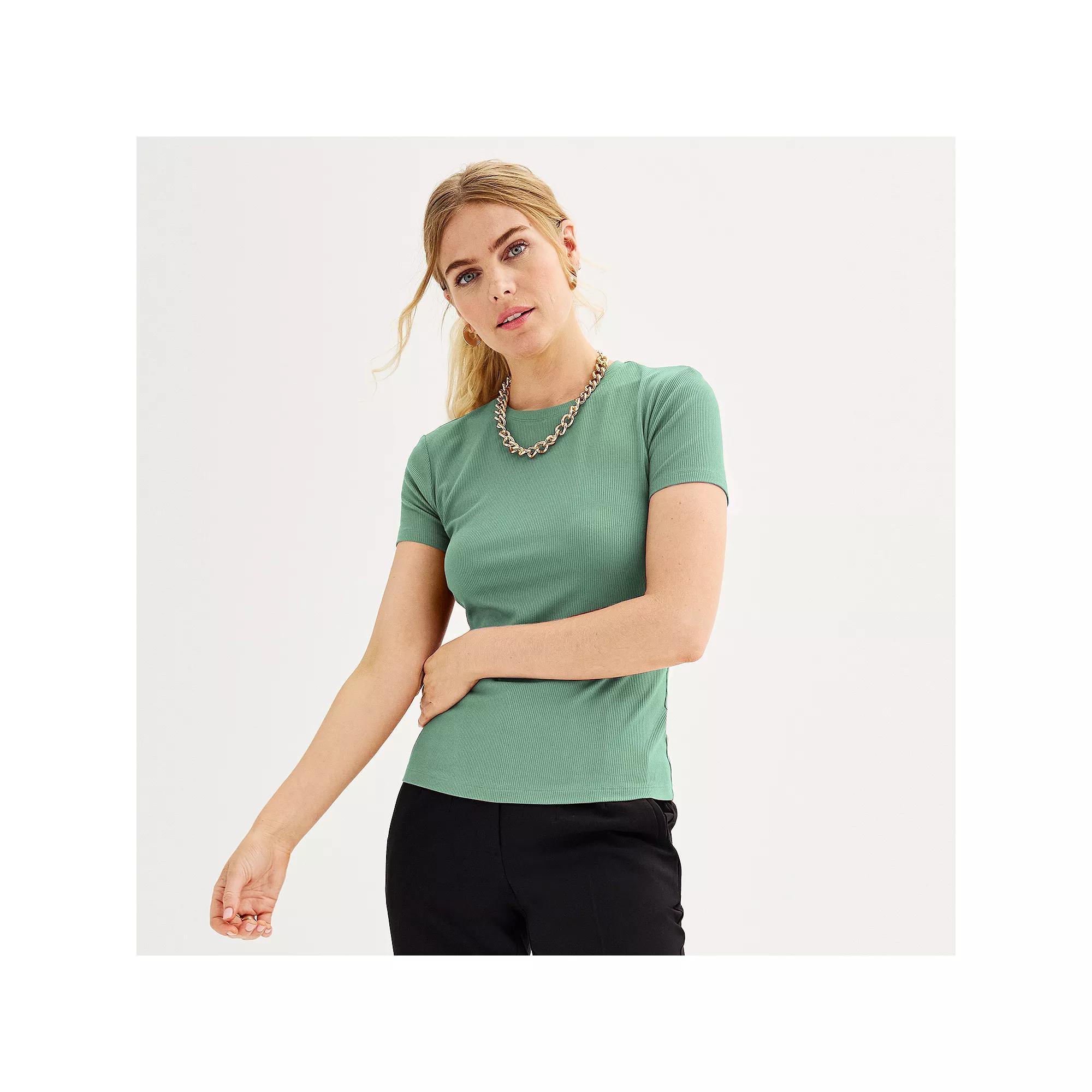 Women's Nine West Fitted Ribbed Crewneck Top, Size: Small, Hanover Blue Product Image