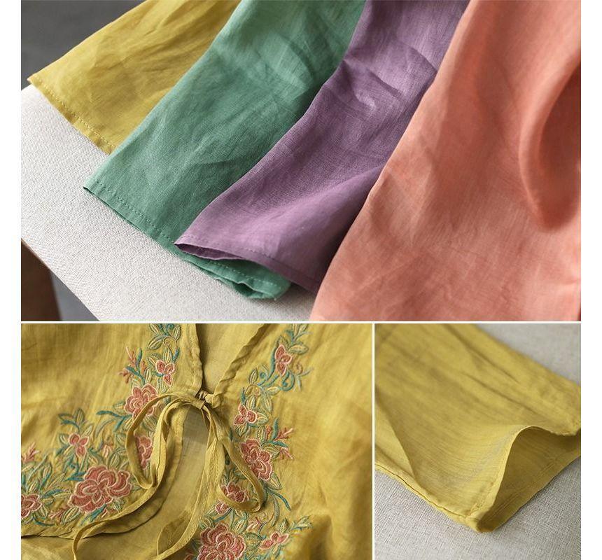 V-Neck Flower Embroidered Blouse Product Image