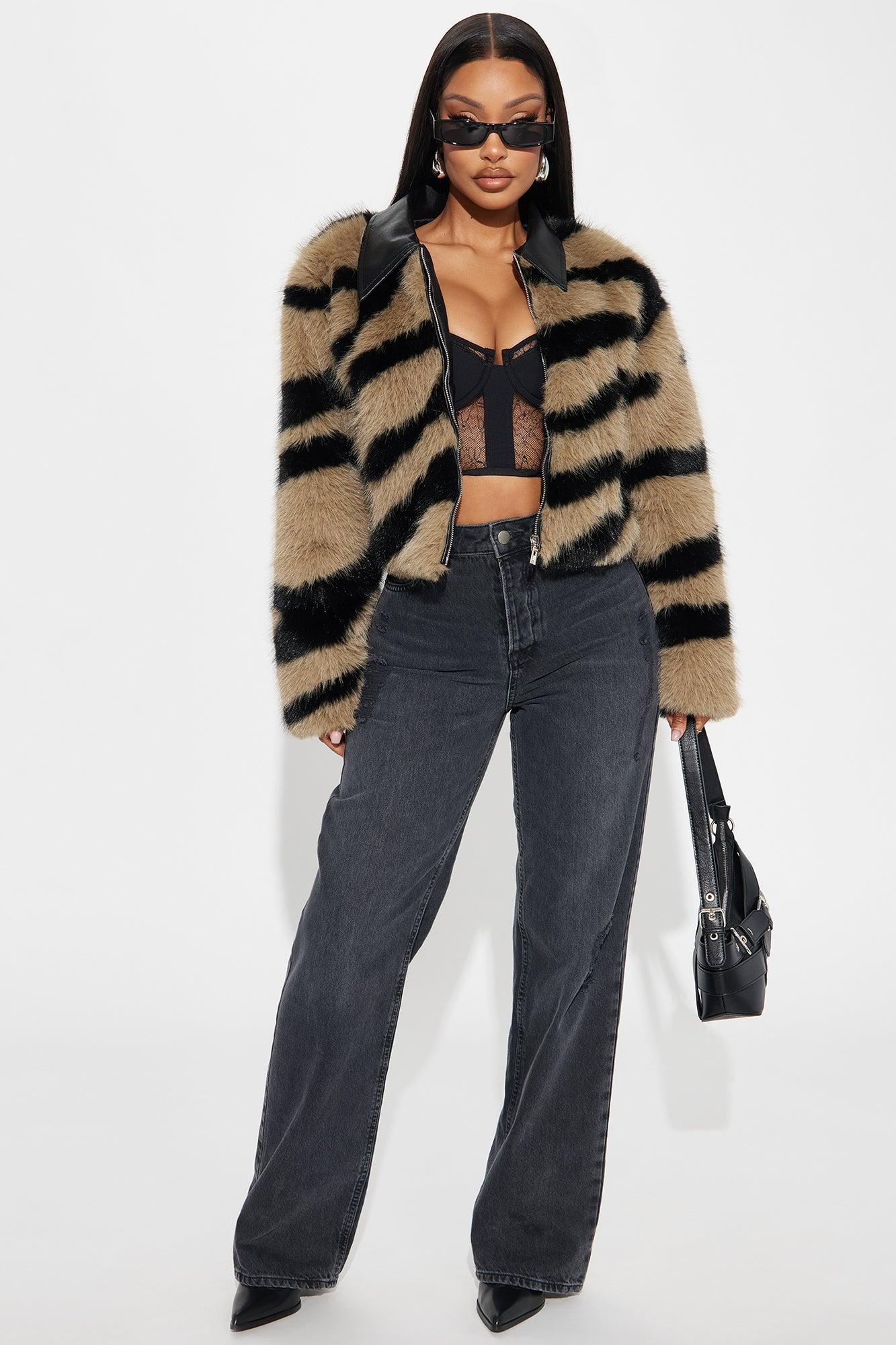 Tamara Faux Fur Coat - Taupe/combo Product Image
