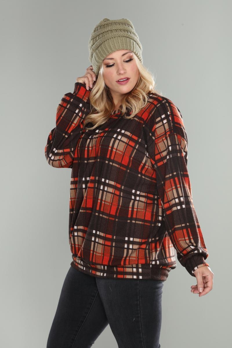 Brown rust madras print top Product Image