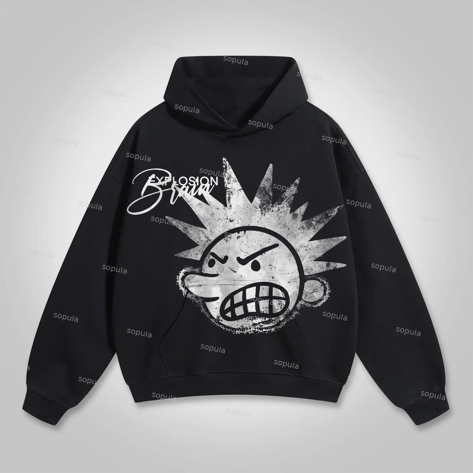 Sopula Casual The Brain Explodes Print Graphic Cotton Pocket Hoodie Product Image