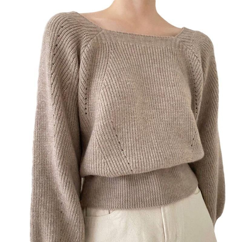 Square Neck Ribbed Pointelle Sweater Product Image