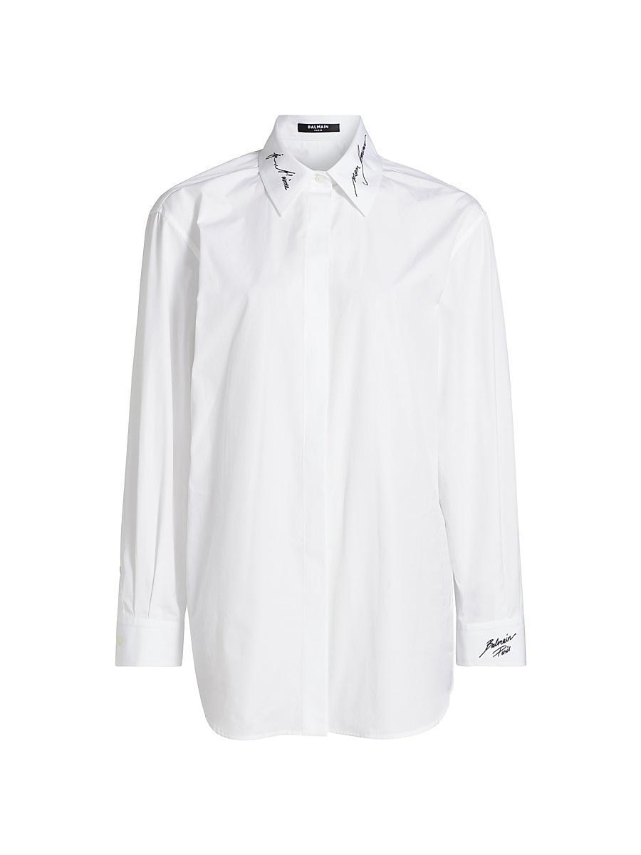 Womens Love Letter Embroidered Cotton Shirt Product Image