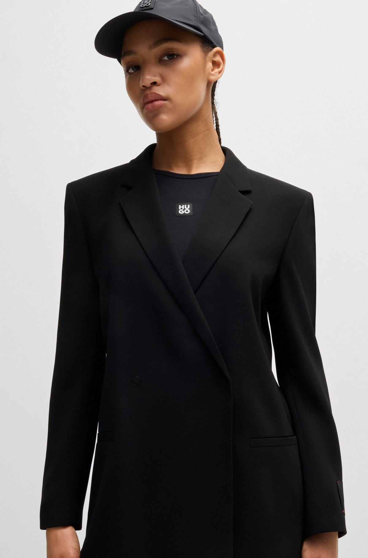 HUGO - Relaxed-fit long-length jacket with wrap front - Black Product Image