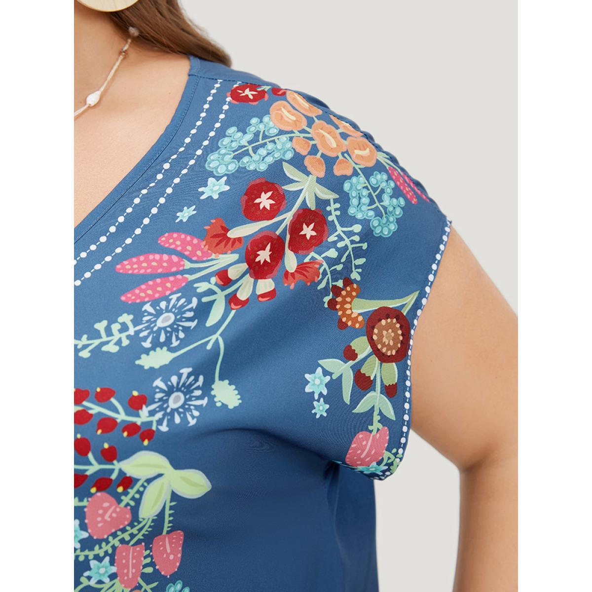 Plus Size Boho Print Pocket Dolman Sleeve Dress Aegean Women Vacation Pocket V-neck Short sleeve Curvy Knee Dress BloomChic 14-16/1X Product Image