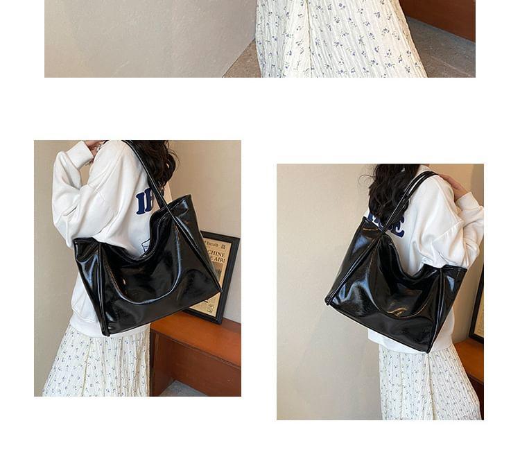 Plain Faux Leather Tote Bag Product Image