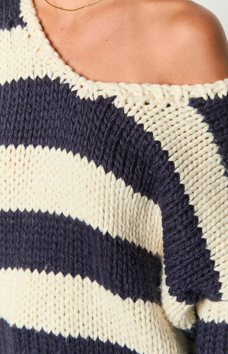 Delvey Navy Striped Chunky Knit Sweater Product Image