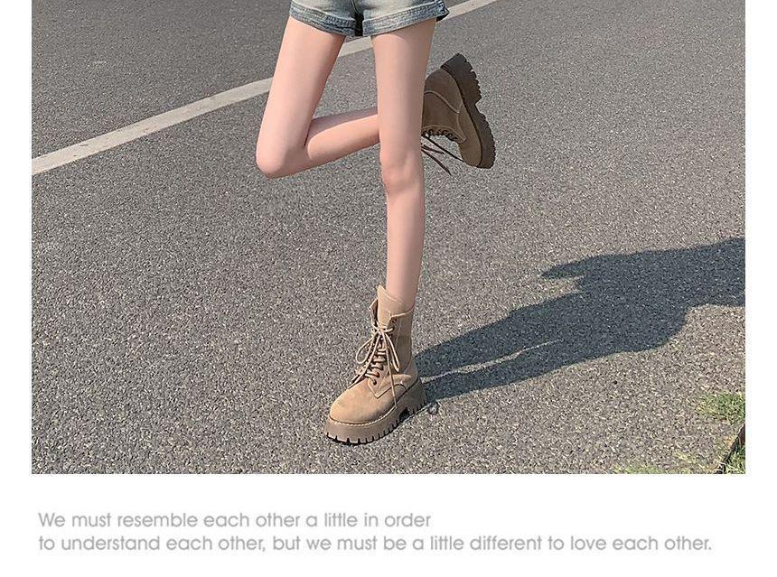High Waist Washed Denim Shorts Product Image