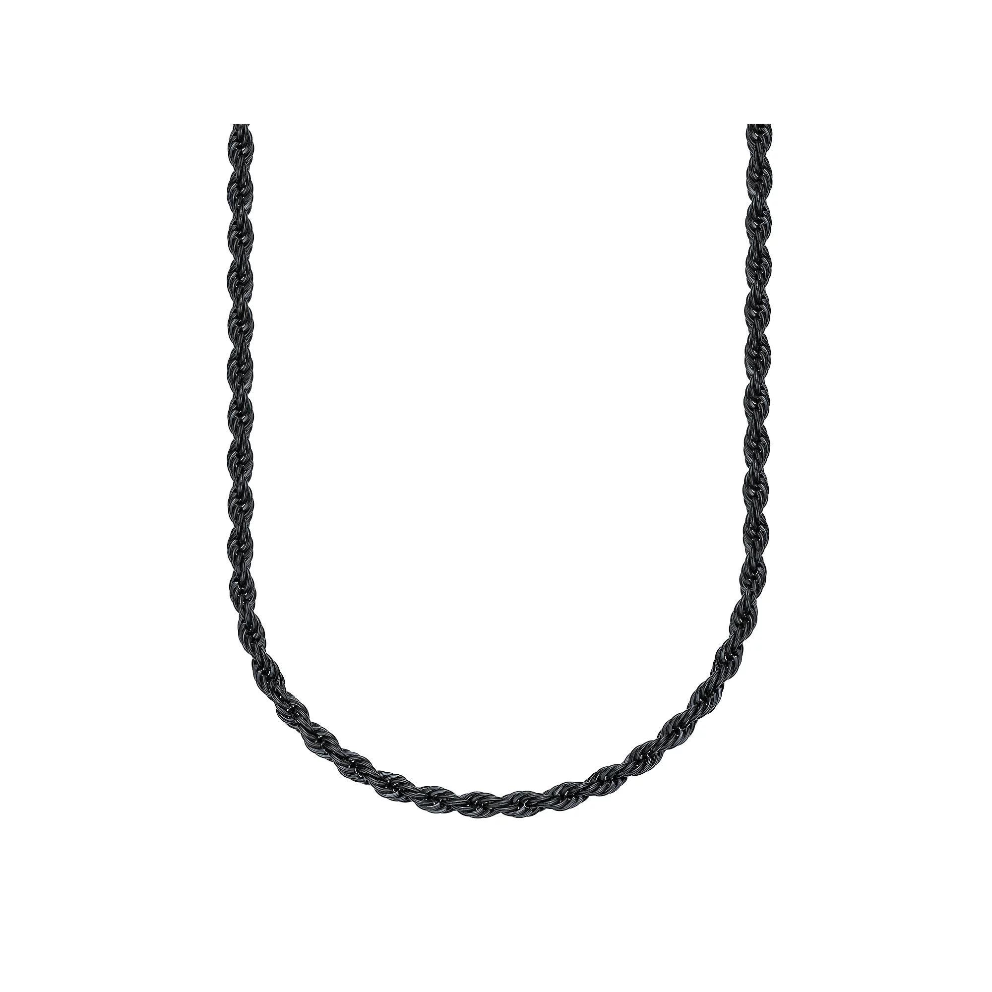 LYNX Men's Black Ion Plated Stainless Steel 6 mm Rope Chain Necklace, Size: 22" Product Image
