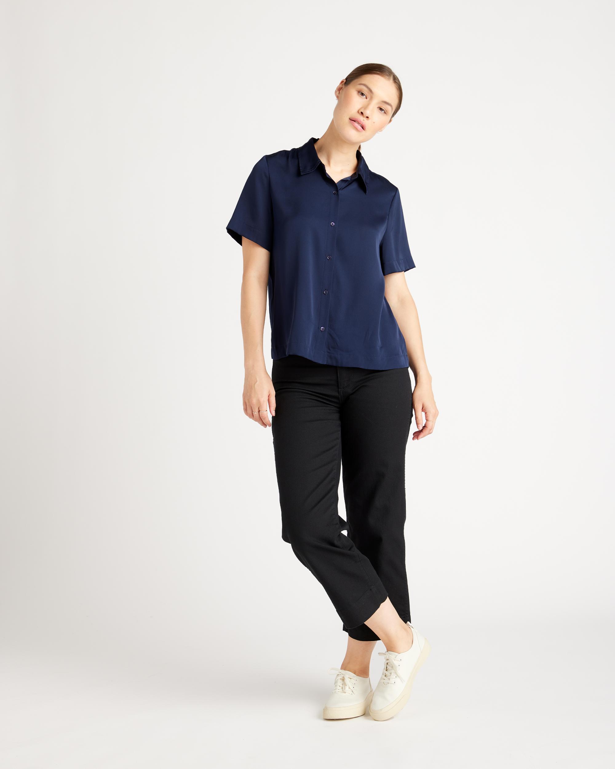 Quince | Women's 100% Washable Silk Stretch Short Sleeve Blouse Size XL Product Image