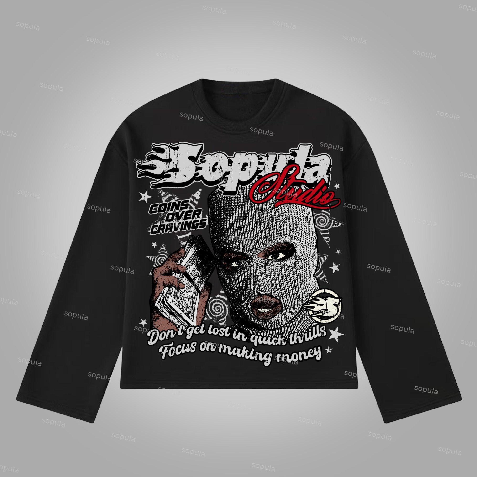 Sopula Studio Street Faith - Money Make Vintage Graphics Cotton Long Sleeve T-Shirt Product Image