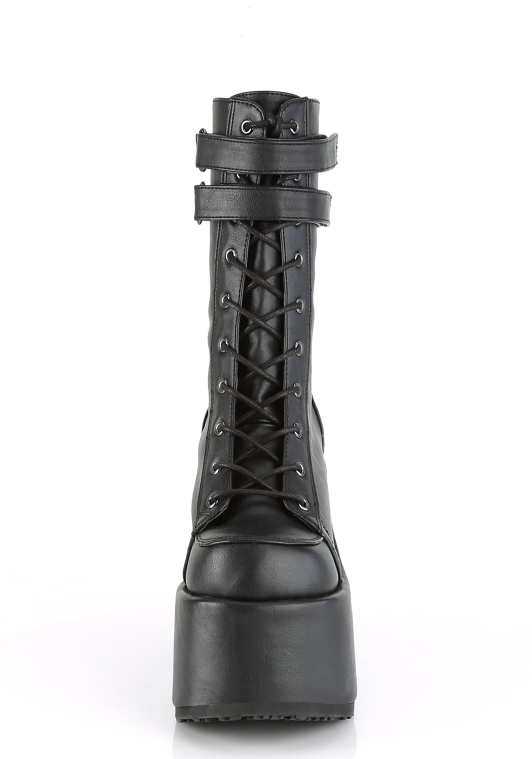 Demonia Vegan Leather Lace Up Zipper Platform Boots - Black Product Image