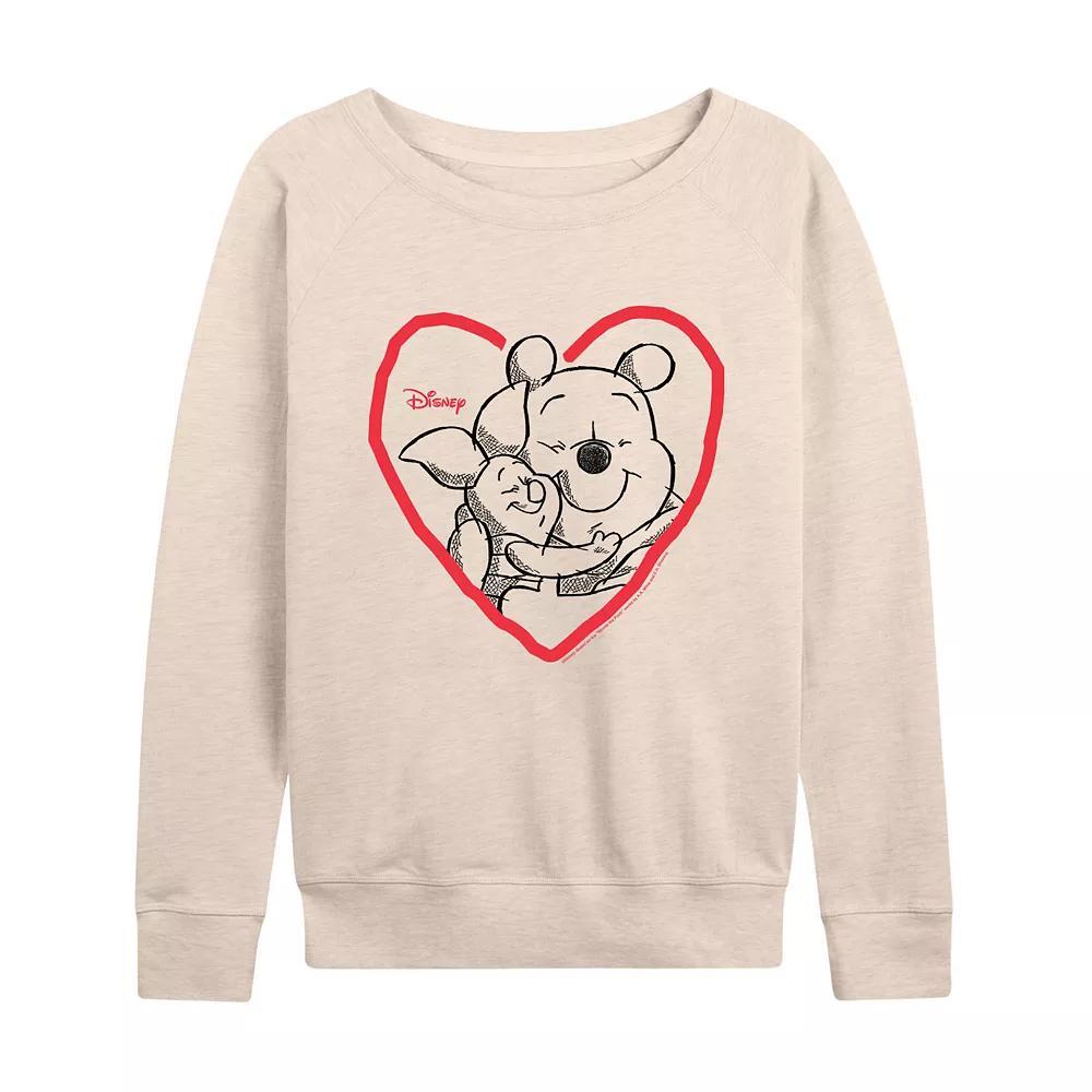 Disneys Winnie the Pooh Piglet & Pooh Womens Heart French Terry Long Sleeve Tee, Girls Product Image