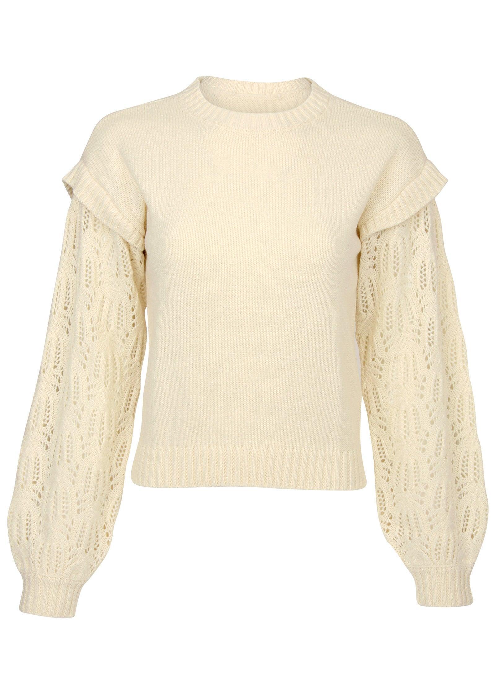 Pointelle Sleeve Crew Neck - Off White Product Image