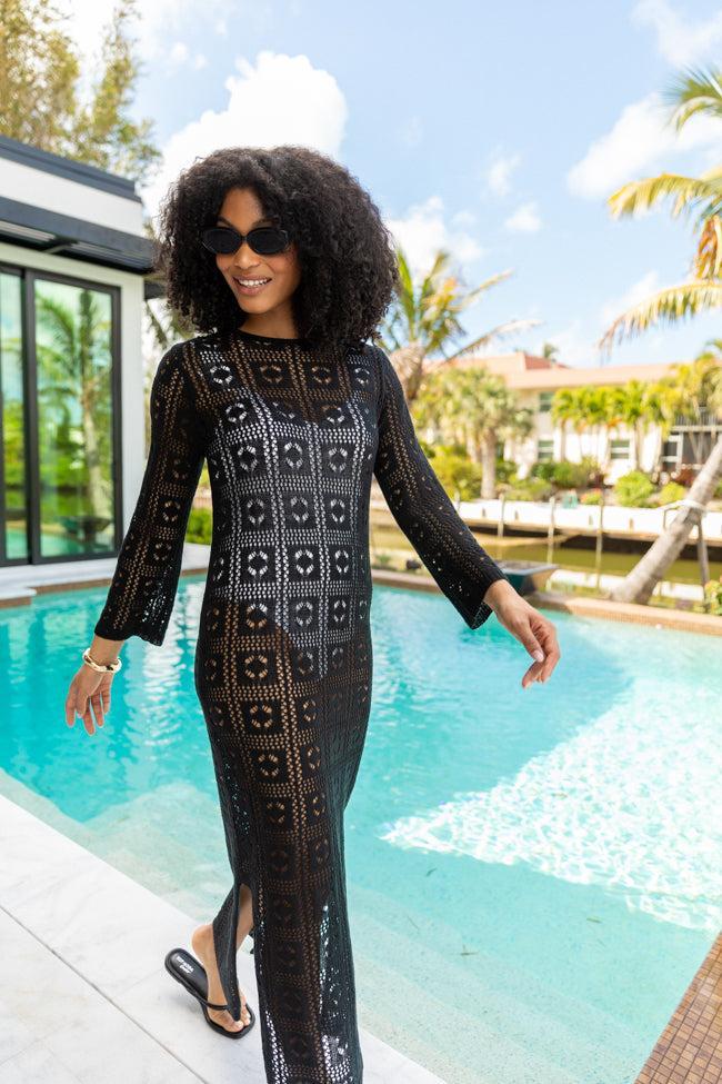 Being Shady Black Open Knit Midi Cover Up SALE Product Image