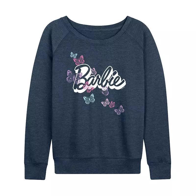 Womens Barbie Butterfly Logo French Terry Long Sleeve Tee, Girls Heather Grey Product Image