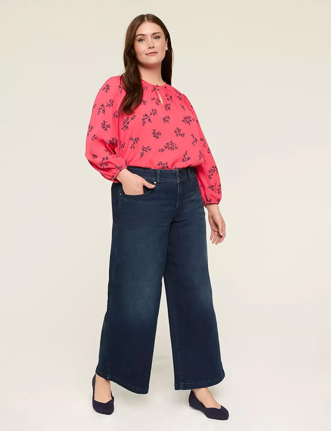 Split-Neck Smocked-Shoulder Blouse Product Image