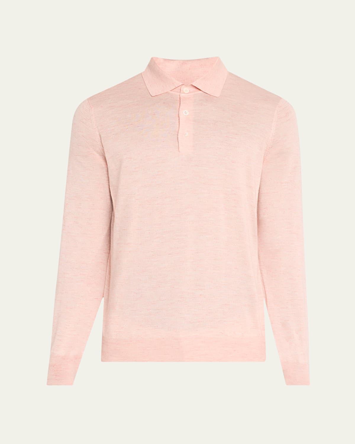 Mens Lightweight Cashmere, Silk And Linen Knit Polo Shirt Product Image