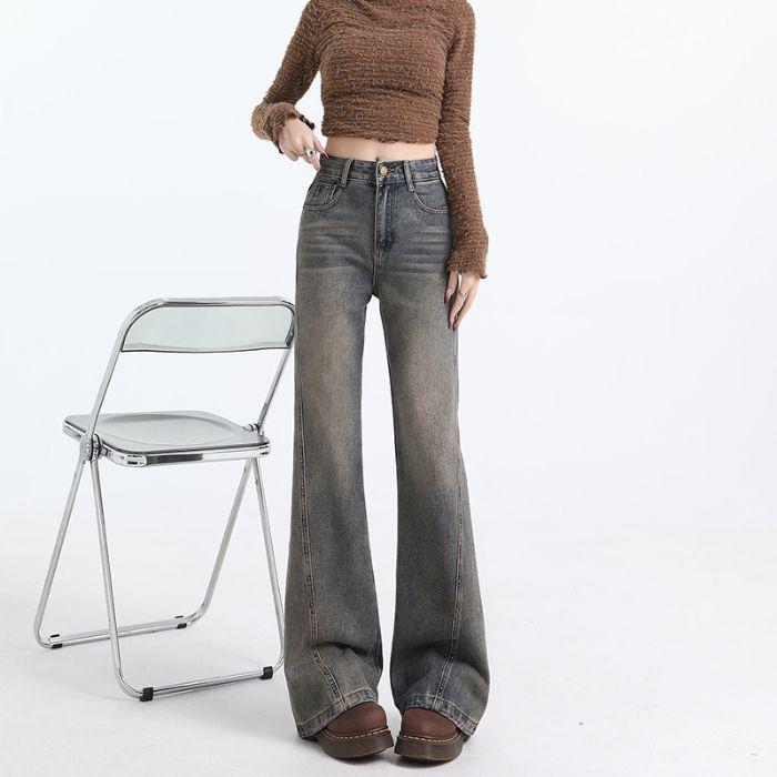 High Rise Washed Flared Jeans (Various Designs) Product Image