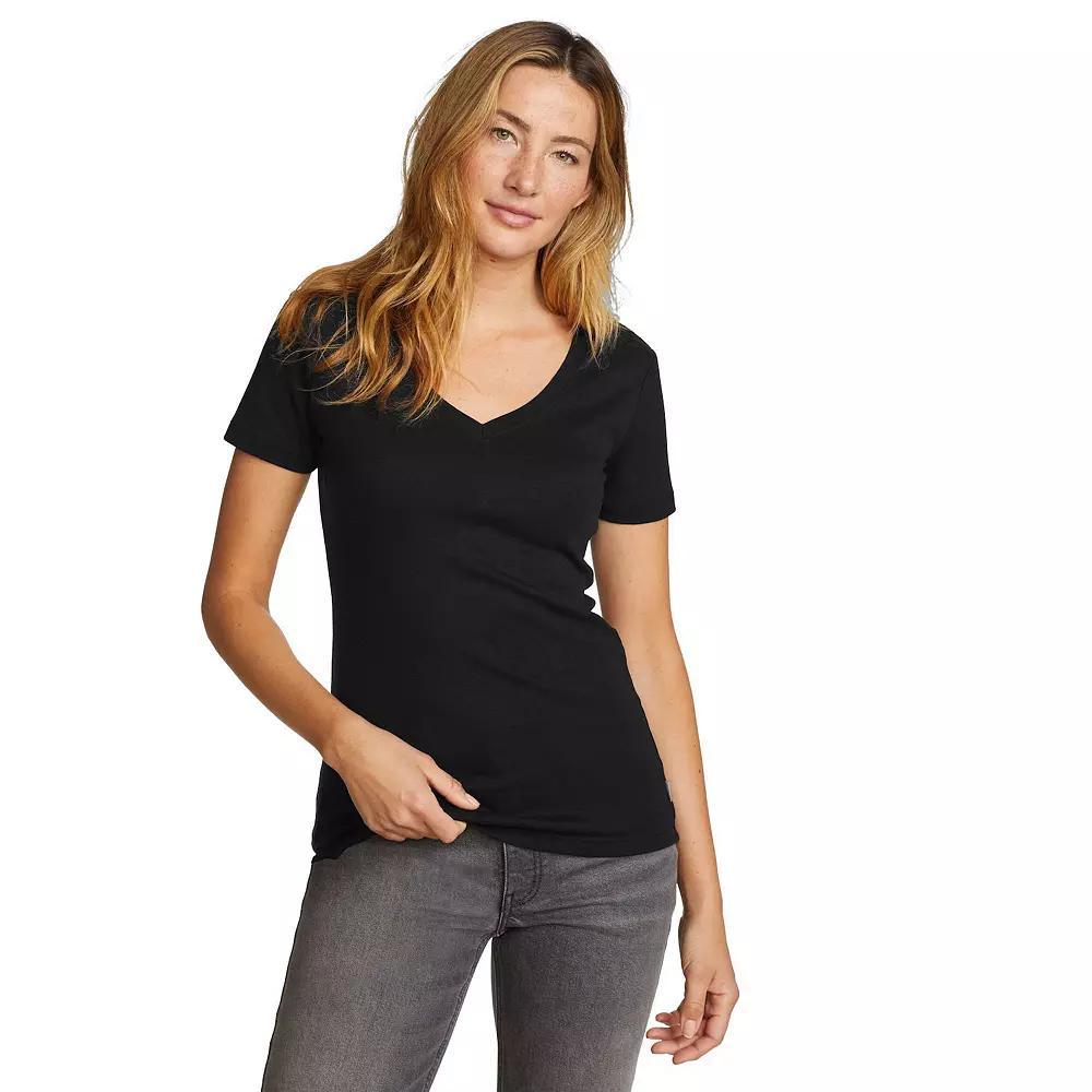 Petite Eddie Bauer Favorite V-Neck T-Shirt, Women's, Size: XL Petite, Black Product Image