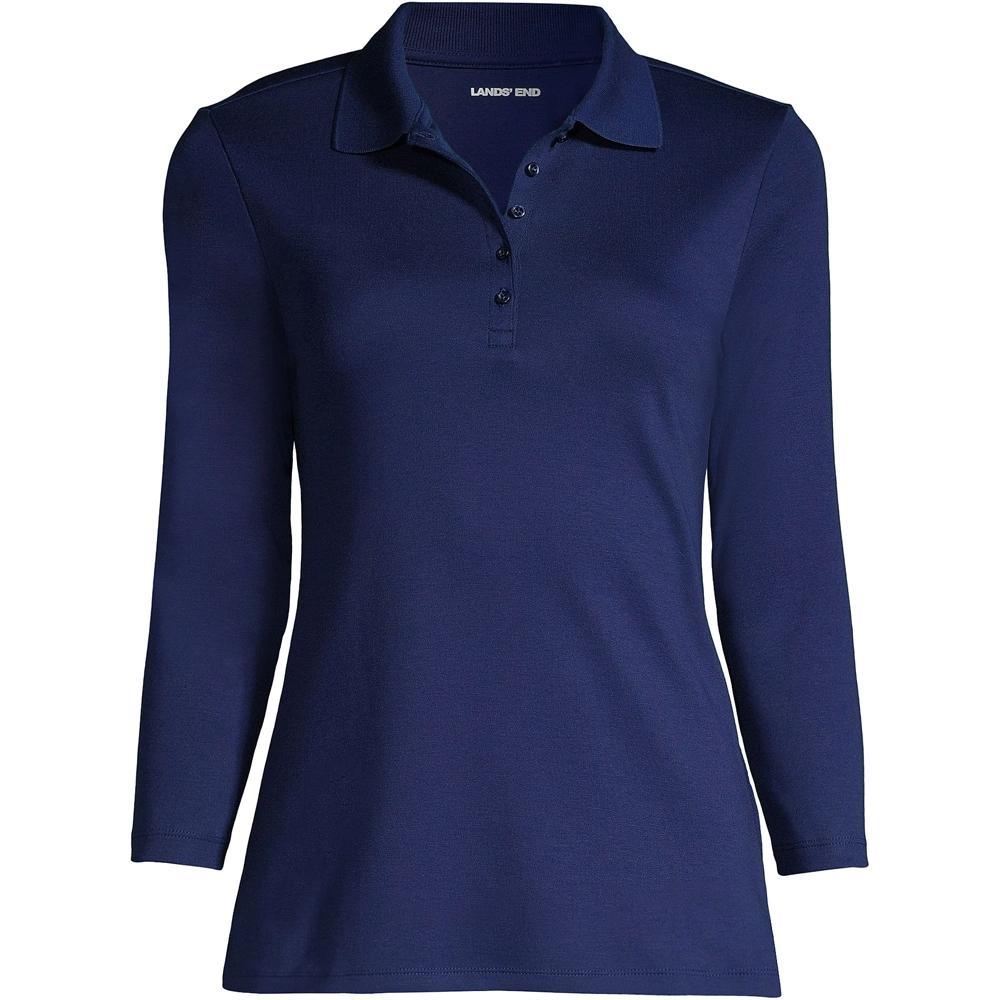 Petite Lands End Supima Cotton 3/4 Sleeve Polo Shirt, Womens Deep Blue Product Image