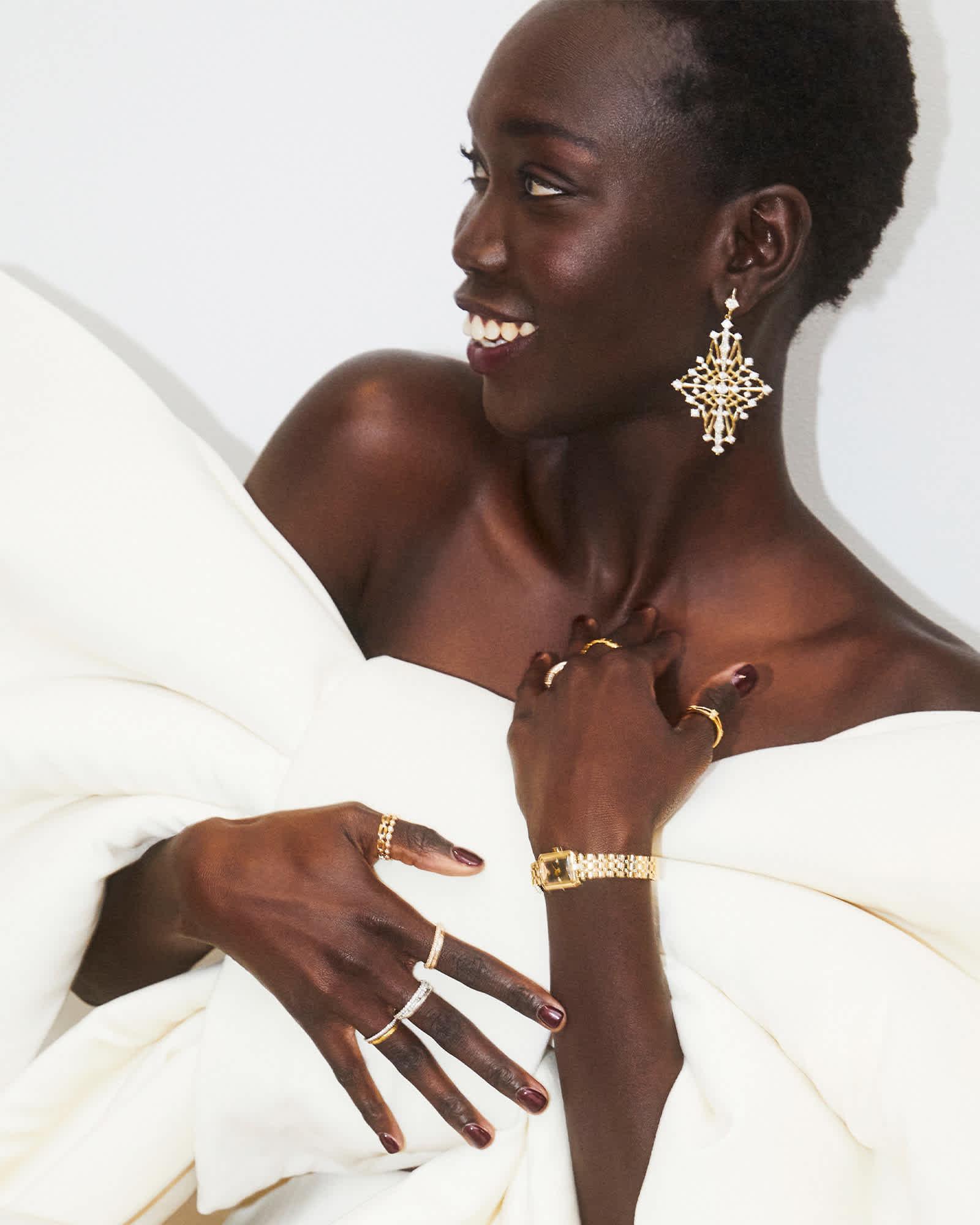 Rosalie Gold Statement Earrings in White CZ Product Image