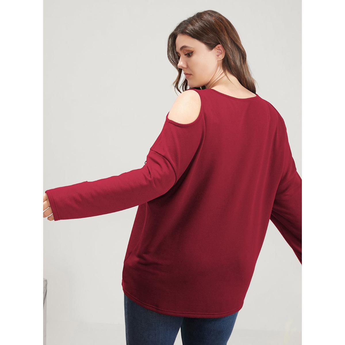 Plus Size Halloween Skull Print Cold Shoulder Sweatshirt Women Scarlet Elegant Printed Round Neck Dailywear Sweatshirts BloomChic 26/4X Product Image
