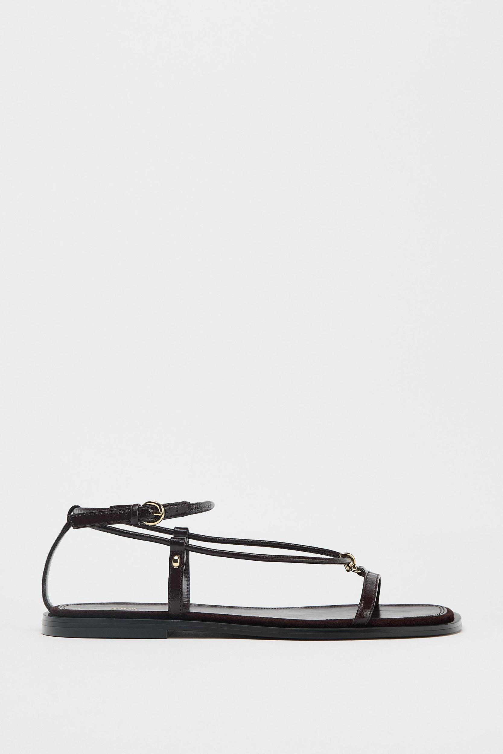 LEATHER THIN STRAP SANDALS Product Image