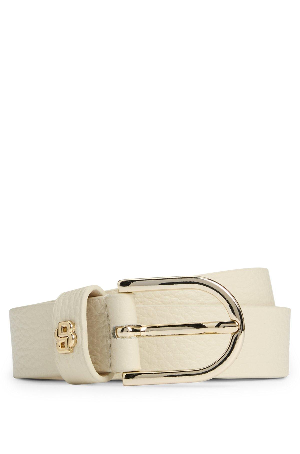 BOSS - Grained-leather belt with Double B monogram - Black Product Image