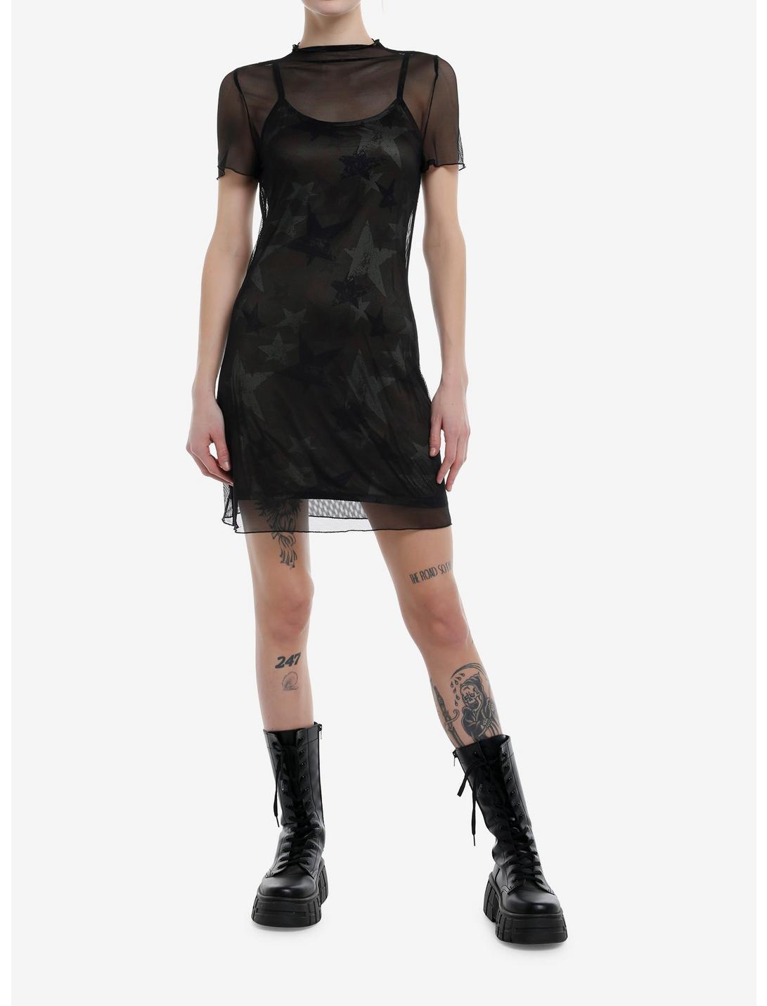 Social Collision Camo Stars Mesh Overlay Mini Dress Product Image