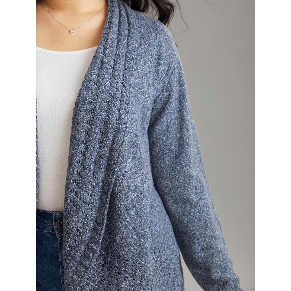 Plus Size Solid Heather Lapel Collar Arc Hem Cardigan SlateGray Women Casual Loose Long Sleeve Dailywear Cardigans BloomChic 12/L Product Image