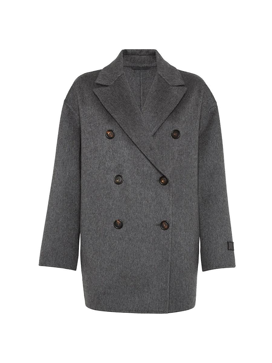 Womens Hand Crafted Cashmere Double Beaver Cloth Pea Coat with Precious Patch Product Image
