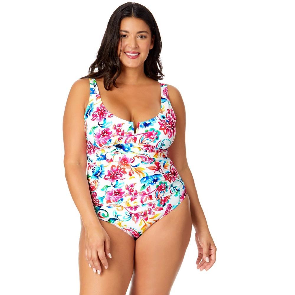 Women's Plus Size Watercolor Paisley V-Wire One Piece Swimsuit Product Image