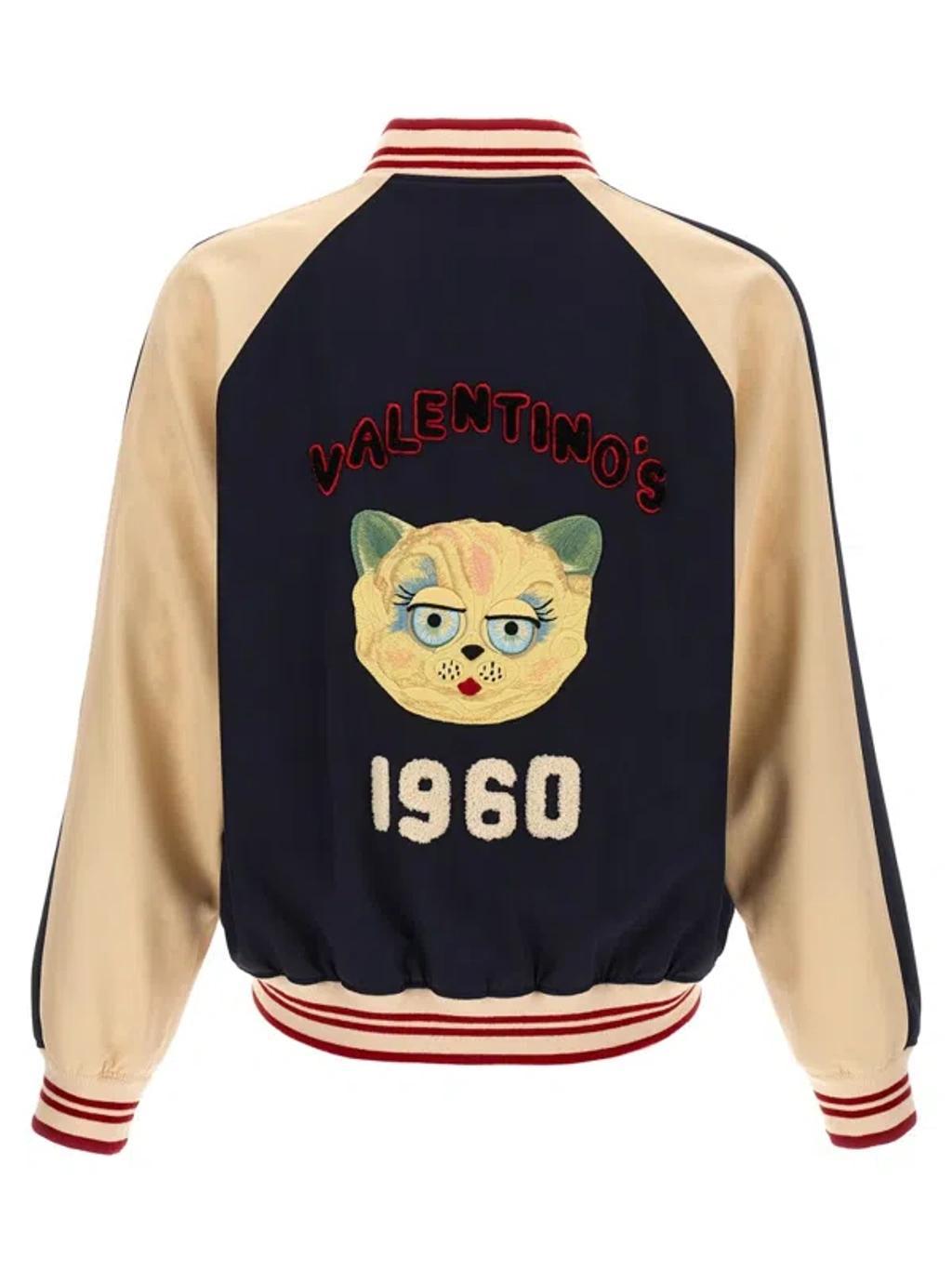 VALENTINO La Chat De La Maison Wool Bomber Jacket In Black Product Image