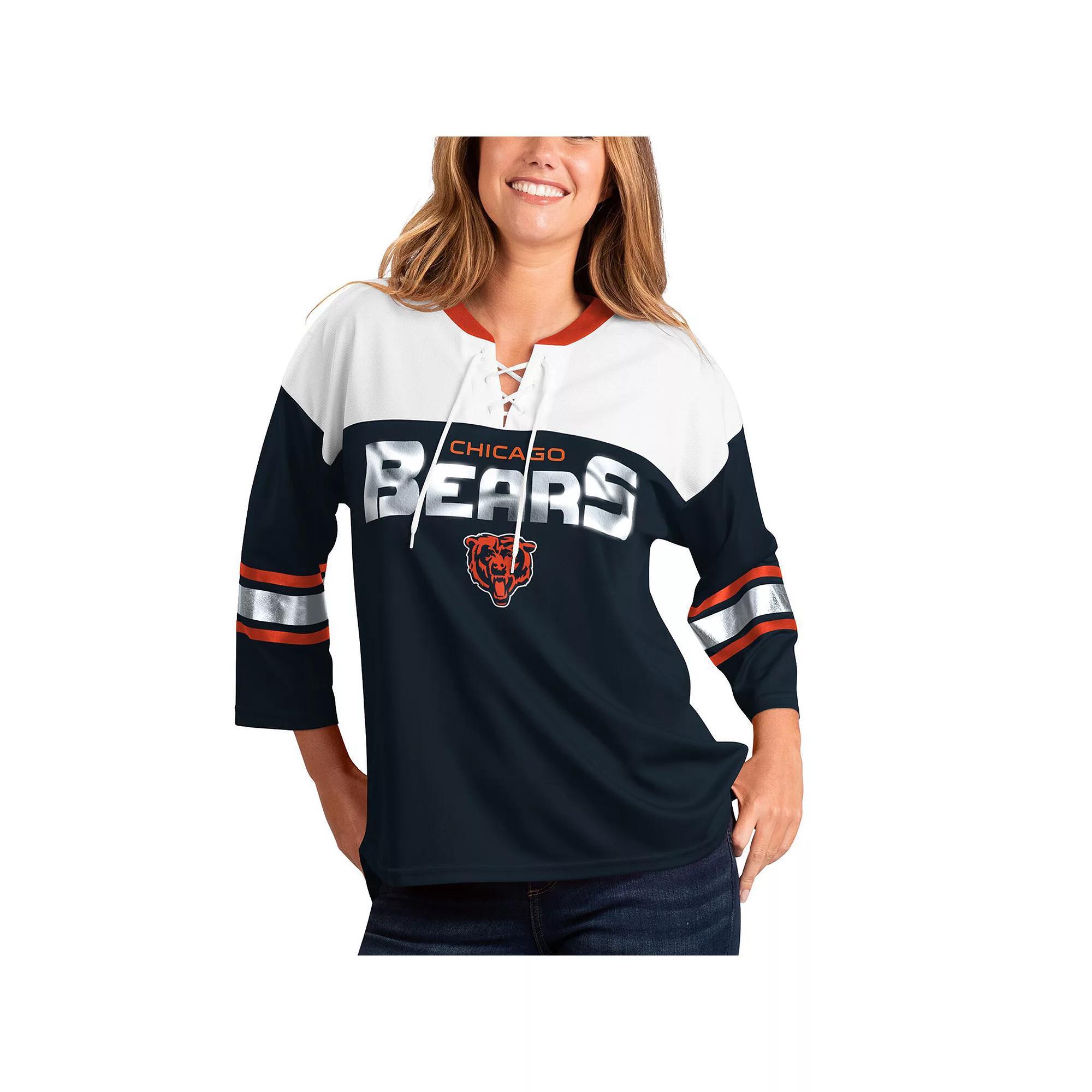 Womens G-III 4Her by Carl Banks /White Chicago Bears Double Team Three-Quarter Sleeve Lace-Up T-Shirt Blue Product Image