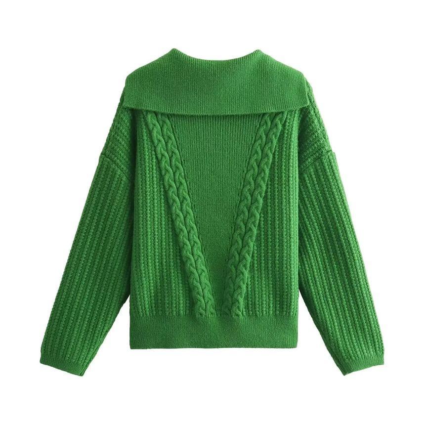 Half-Zip Plain Cable-Knit Sweater Product Image