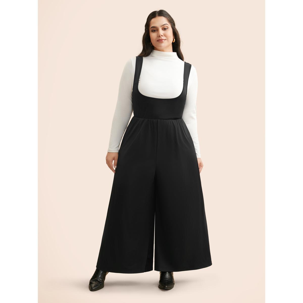 Plus Size Black Solid Slightly Stretchy Pocket Jumpsuit Women Elegant Sleeveless Non Everyday Loose Jumpsuits BloomChic 18-20/2X Product Image