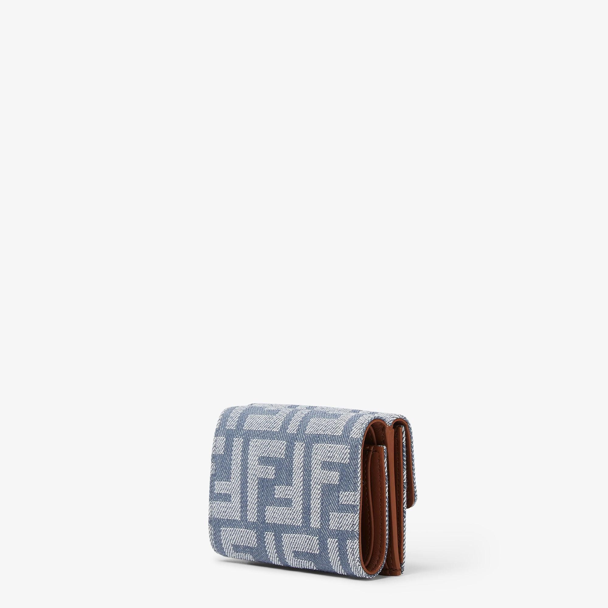 Baguette Micro TrifoldBlue denim-effect FF jacquard wallet Product Image