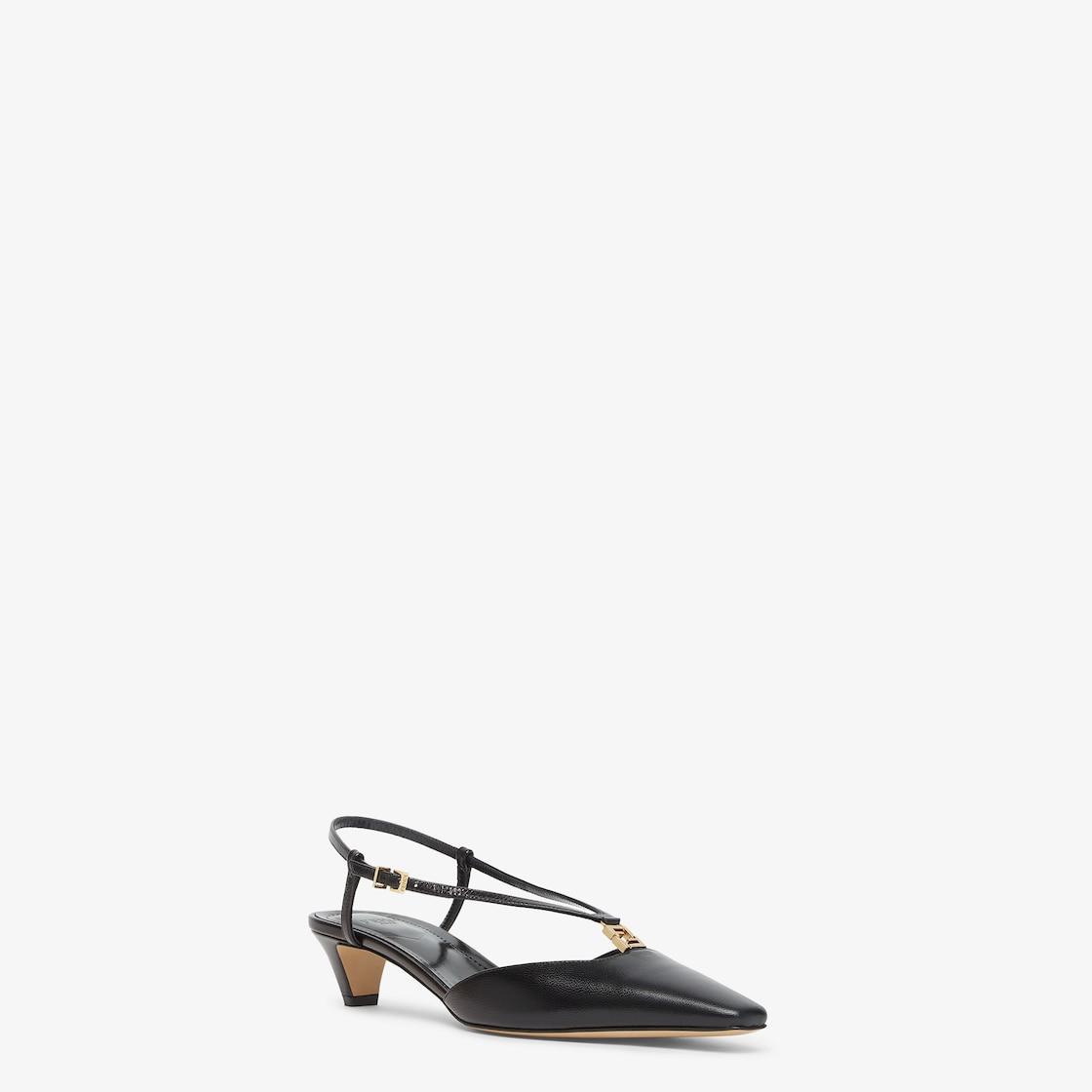 Fendi FFoldBlack leather low-heeled slingbacks Product Image