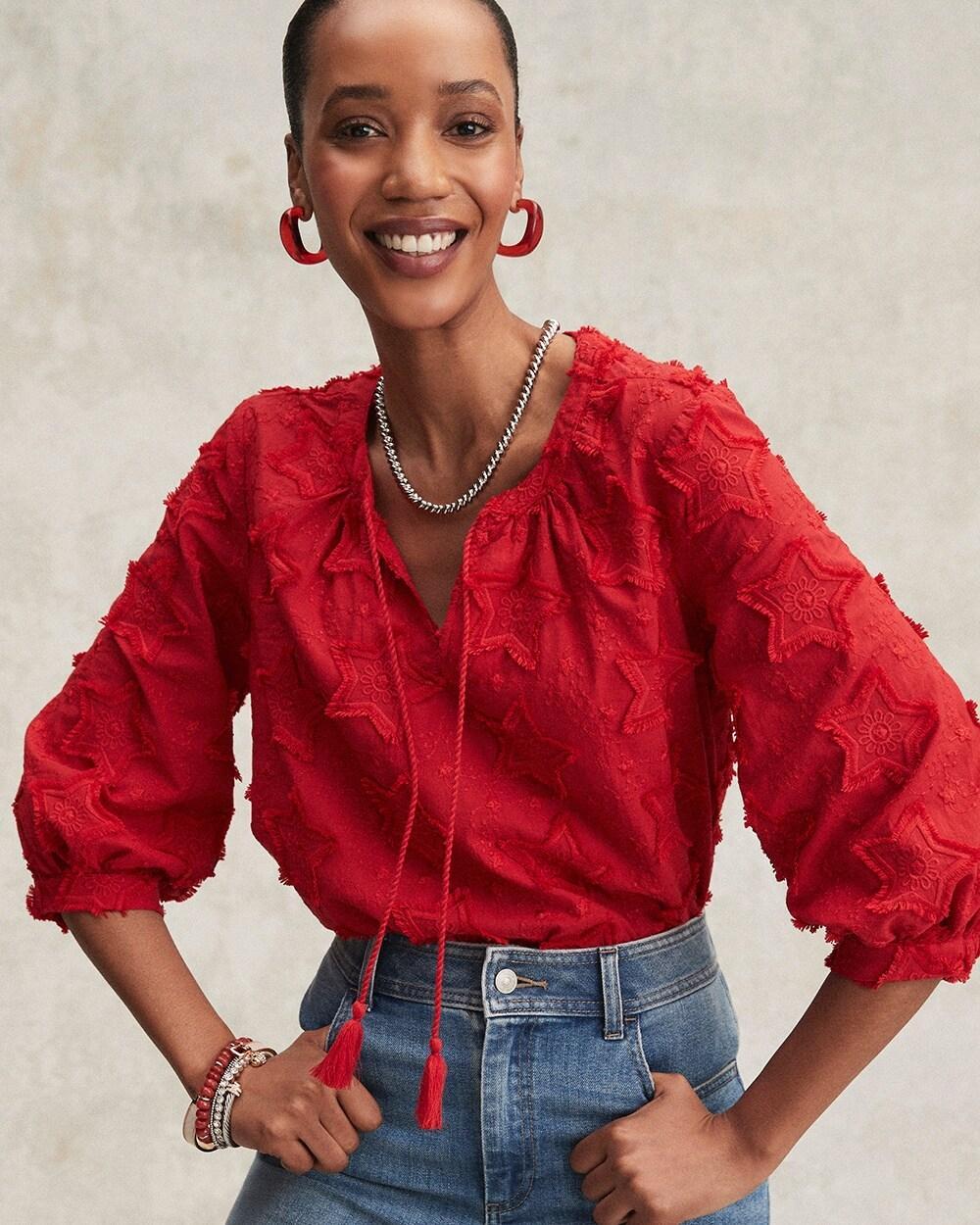 Embroidered Stars Peasant Top Product Image