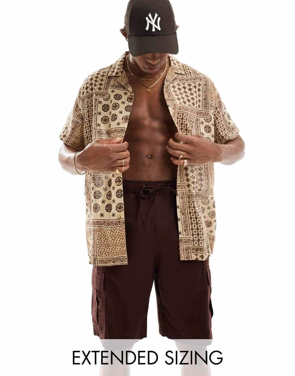 ASOS DESIGN relaxed revere shirt in neutral paisley print  Product Image
