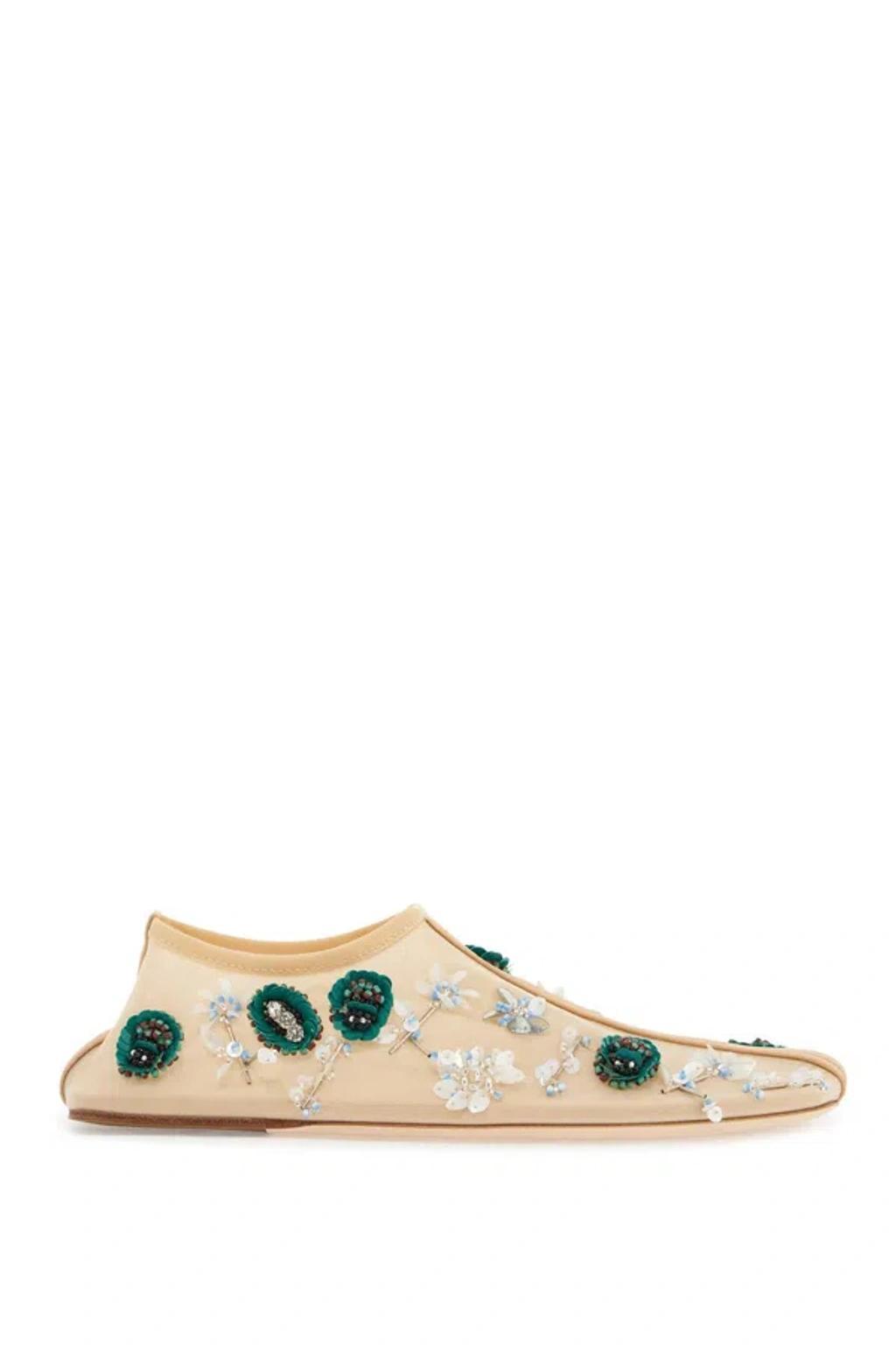 CHRISTOPHER ESBER Embla Beaded-mesh Flats In Cream Product Image