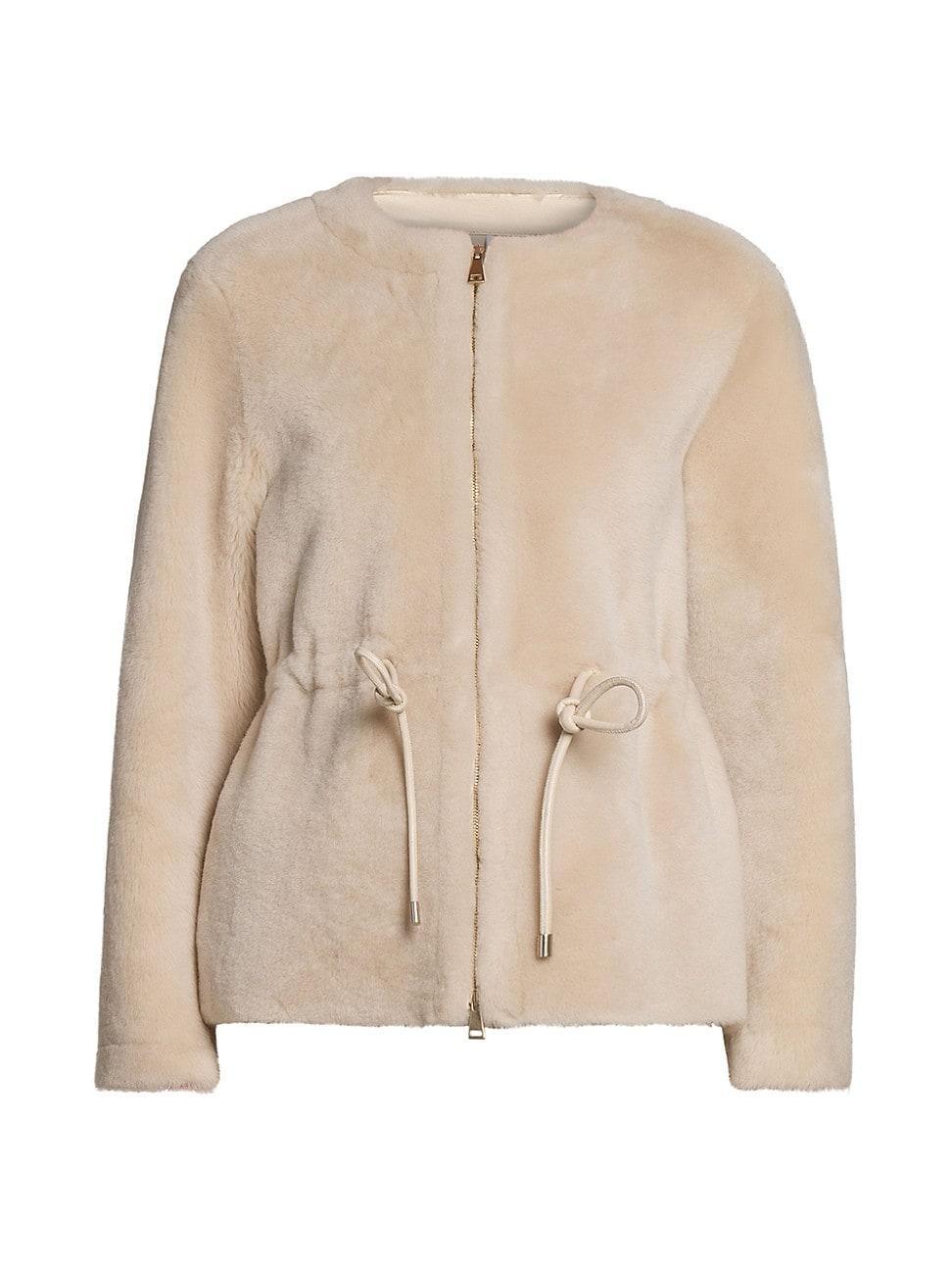 Womens Merino Shearling Down Jacket with Drawsting Waist Product Image
