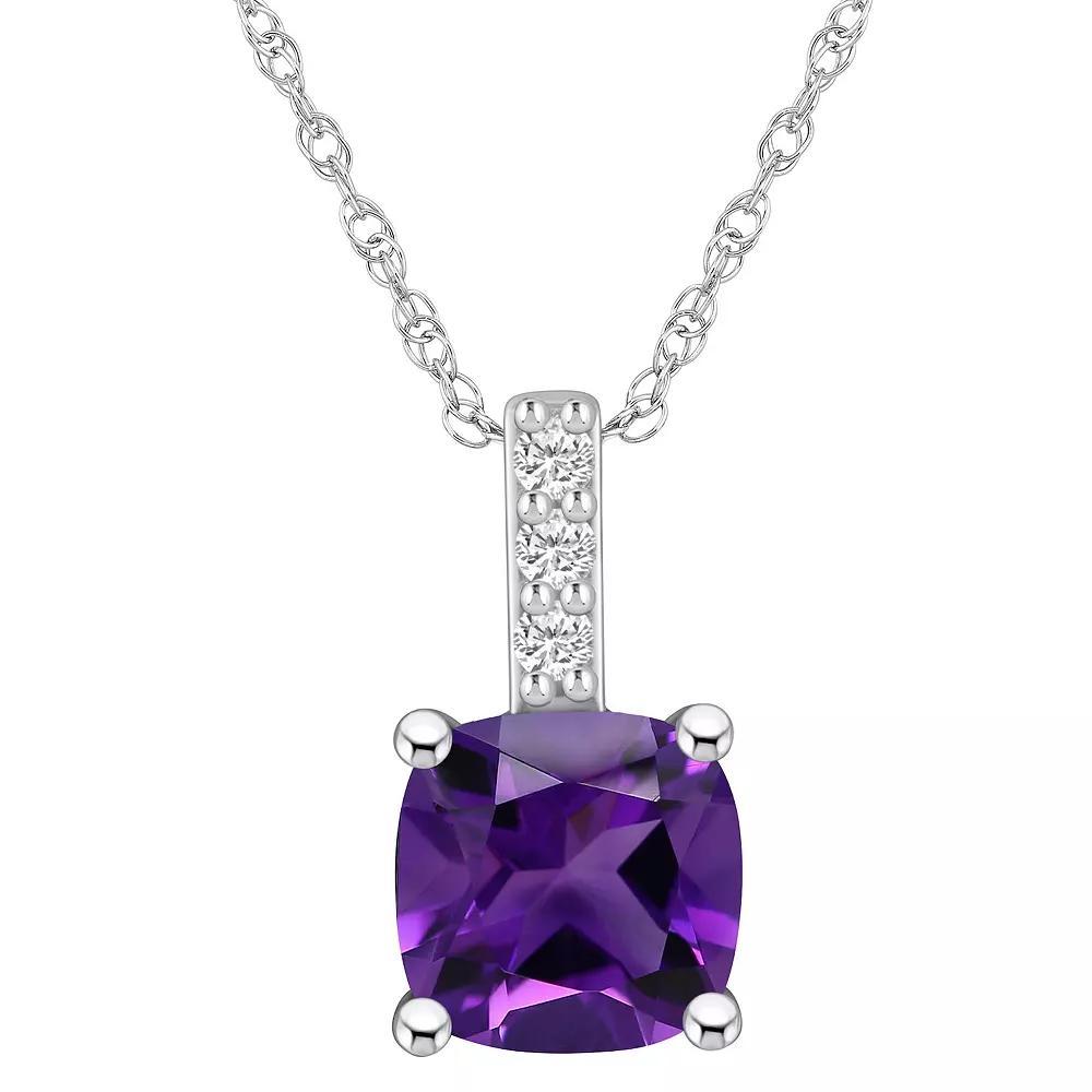 Alyson Layne 14k White Gold Cushion Amethyst & Diamond Accent Pendant Necklace, Women's, Size: 18" Product Image