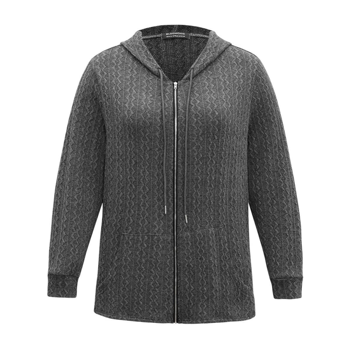 Plus Size Plain Textured Zipper Hooded Sweatshirt Women DimGray Casual Non Hooded Everyday Sweatshirts BloomChic 14-16/1X Product Image