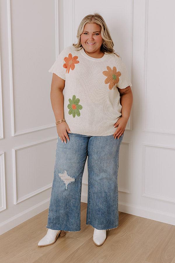 Boho Blooms Knit Top in Cream Curves Product Image